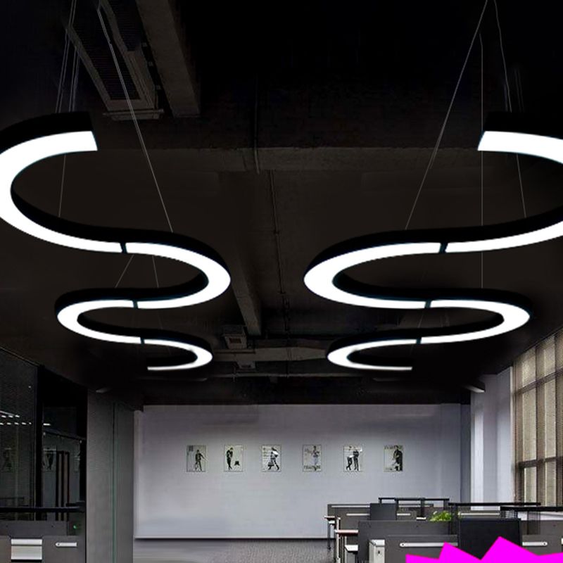 Black C Shaped Ceiling Chandelier Simplicity Acrylic LED Pendant Light Fixture for Office