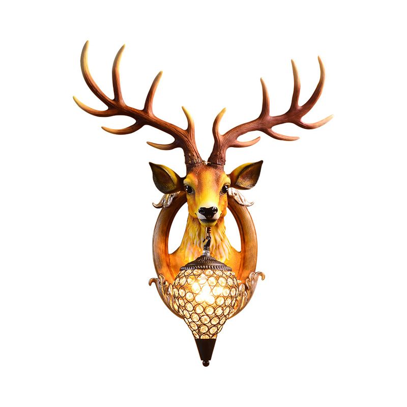 1 Licht klares schräges Kristallleuchter ländliches weißes/braun/schwarz-weißes Wasserdrop-Schlafzimmer-Wandbeleuchtung mit Faux-Elch-Rückenplatte, 16 "/24" w