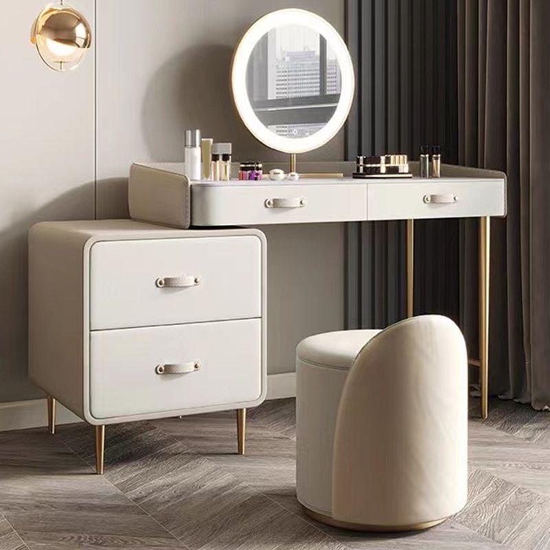 Beige 3/4-Drawers Dressing Table Faux Leather Make-up Vanity Desk
