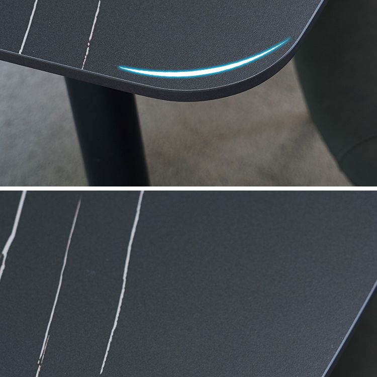 Modern Style Dining Table Rectangle Sintered Stone 4 Legs Table with Black Frame