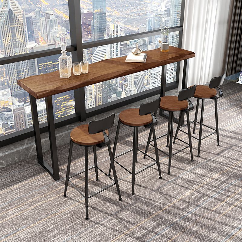 Rectangle Pine Wood Top Bar Table Industrial Bistro Table with Double Pedestal in Black