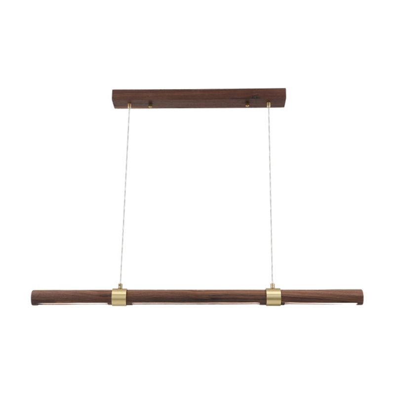 Single Modern Style Brown LED Wooden Linear Kitchen Island Light