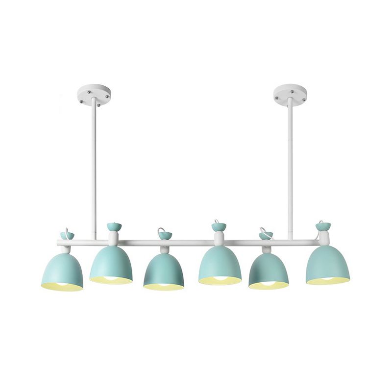 Macaron Bell Island Pendant Iron 4/6 Bulbs Dining Room Swivelable Hanging Lamp Fixture in Grey/Blue/Green