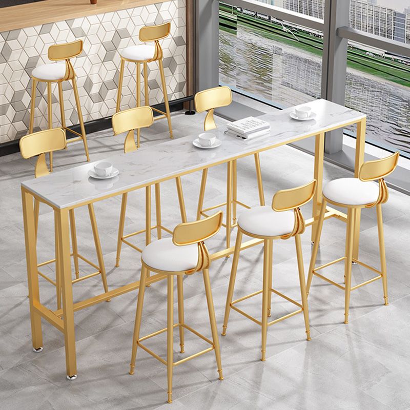 Glam Style Round Barstool Armless Low Back Bar Stool with Metal Base