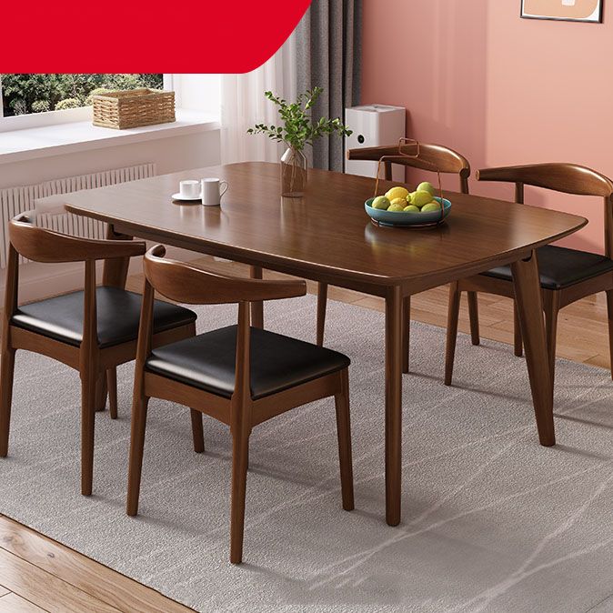 Traditional Dining Table Set 1/2/5/7 Pcs Solid Wood Dining Table and Cow Horn Chairs