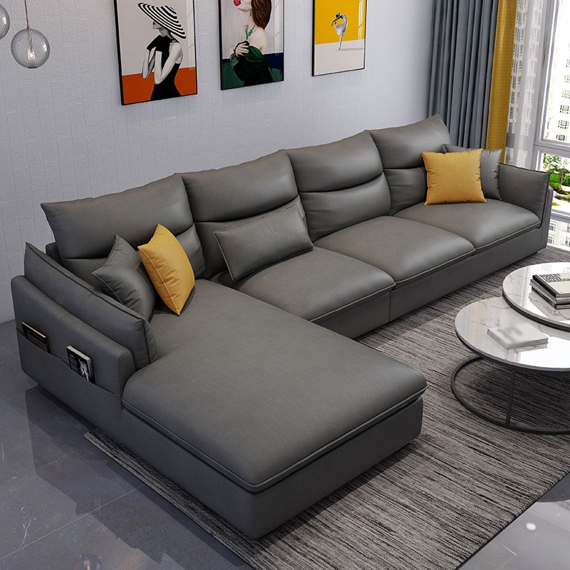 Faux Leather High Back Pillow Top Arm Sectional with Storage and Stain-Resistant