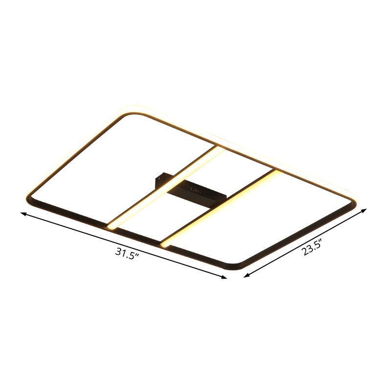 Moderne LED Semi Flush Lighting met metalen schaduw Zwart rechthoek Semi -spoelbevestiging Plafondlamp in wit/warm licht, 12 "/23.5" breed
