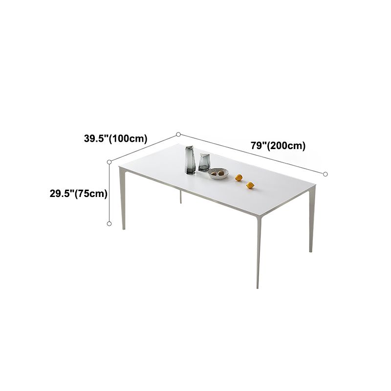 Modern Rectangle Dining Table Stone Top Table with Metal Base in White