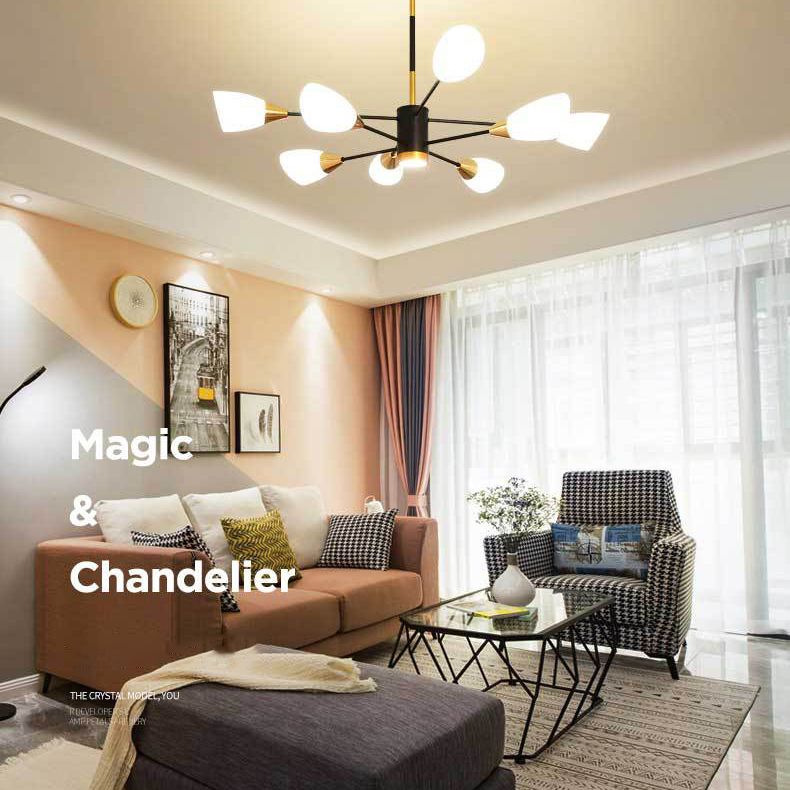 Modern Simplicity Spoke-Like Pendant Chandelier White Glass Hanging Light Fixture for Restaurant