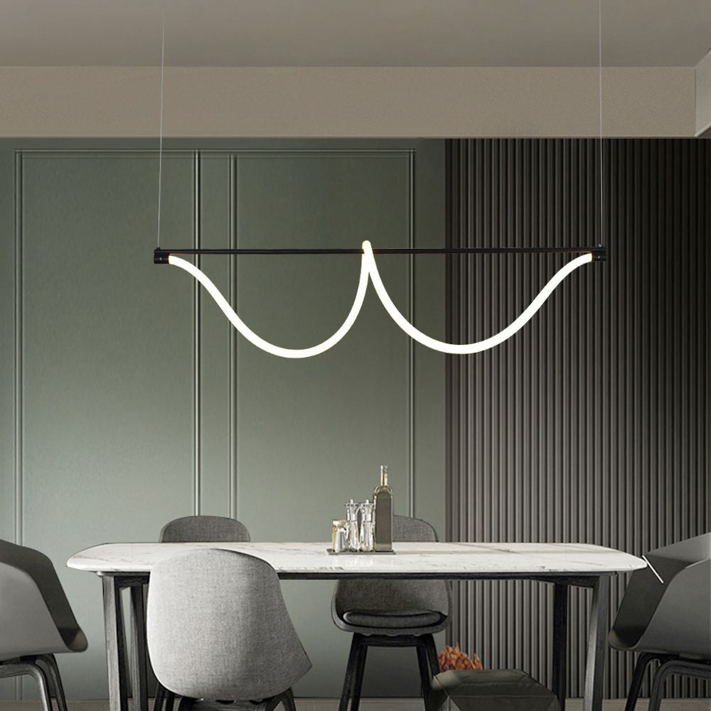 1 Light Linear Modern Lighting Chandelier Metal and Silica Gel Island Lighting in White and Black