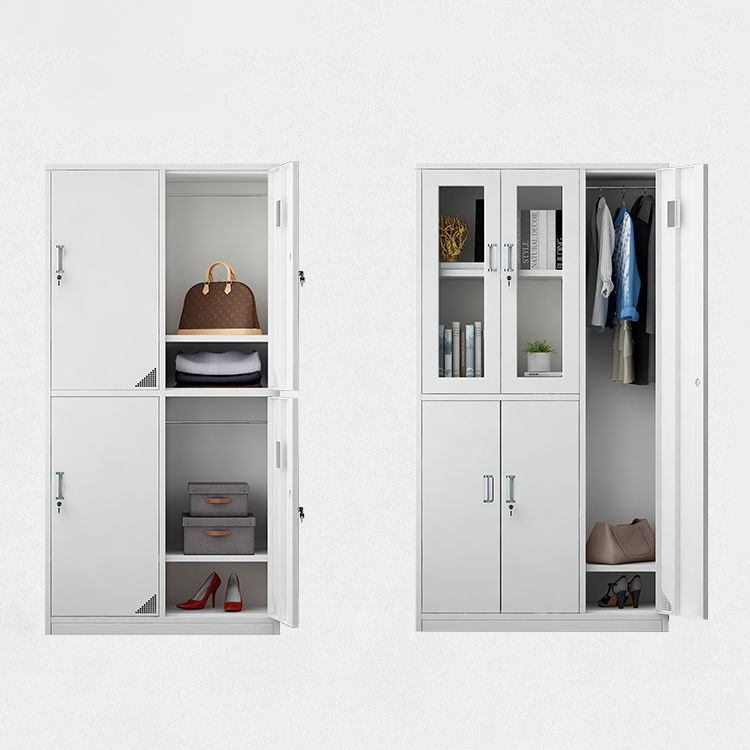 Modern Style Hinged Door Wardrobe for Home Grey Metal Cabinet
