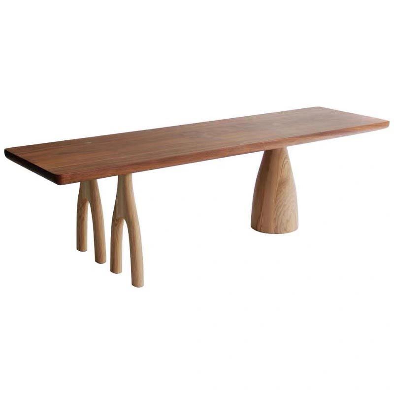 Rectangular Solid Wood Dining Table Modern Brown Furniture with Tripod Base for Home Use