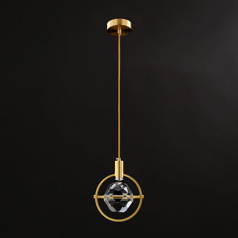 Crystal Block Mini Pendant Lighting Simplicity Brass LED Hanging Light for Bedroom