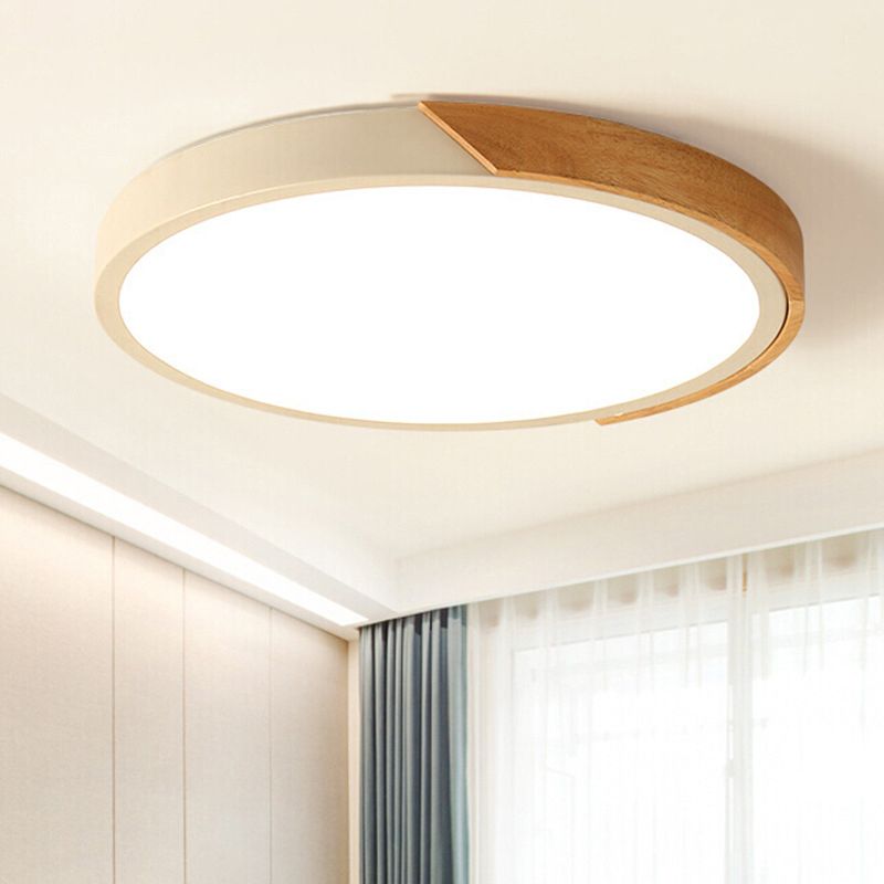Macaron Ceiling Light Nordic Modern Minimalist Round Bedroom Study Living Room Ultra-thin Wooden Energy-saving Lighting