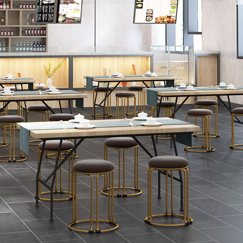 Round Leather Pouf Multi Color Metal Frame Stain Resistant Upholstered Pouf