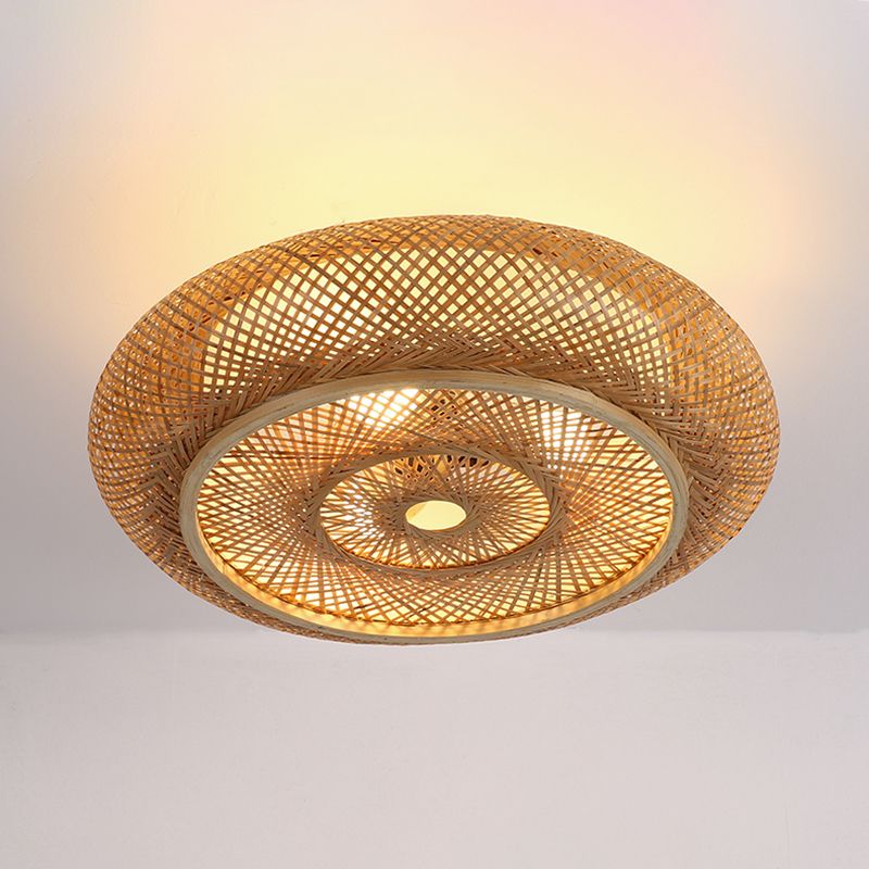 Plafonniers à montage encastré à tambour arrondi japonais plafonnier à montage encastré en bambou pour chambre à coucher
