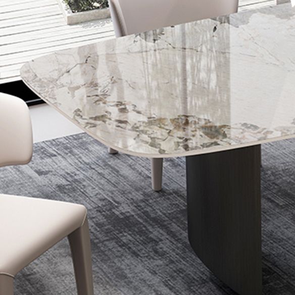 Modern Sintered Stone Table Set of 3/5 with Rectangle Table Dining Set with Black 3 Legs