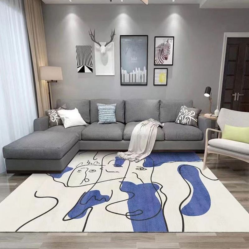 White Modern Rug Polyester Abstract Color Piece Rug Washable Rug for Living Room