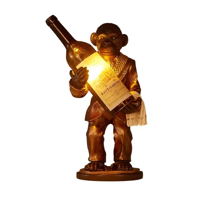 1-Licht-Schreibtischlampe Retro Gorilla Halten Weinbernglas Nachttischbeleuchtung in Rot/Gold