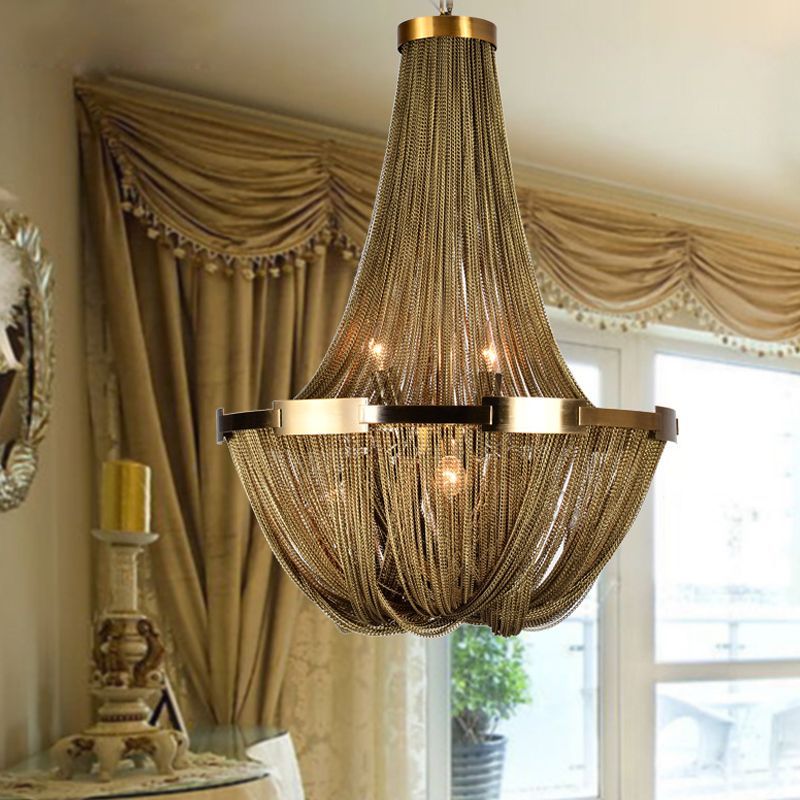 6 lumières en forme de panier lampe de lustre en forme de panier rural kit de lumière métallique en or rural pour le salon