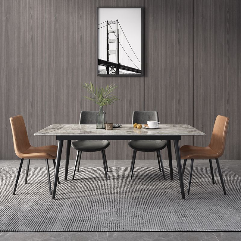 Mesa de comedor de rectángulo industrial de metal mesa de piedra sinterizada con piernas negras