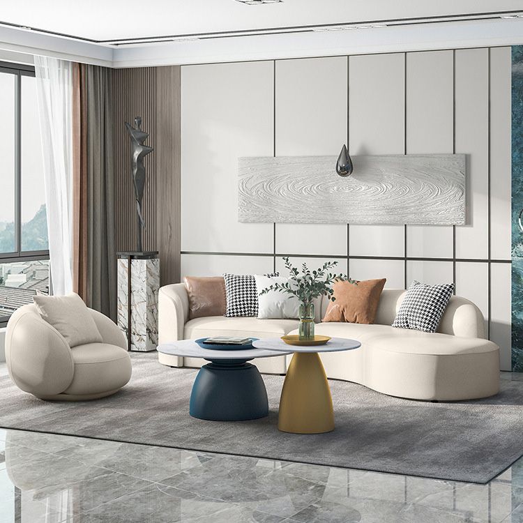 Contemporary Sofa Faux Leather Living Room Curved Cushions Seating