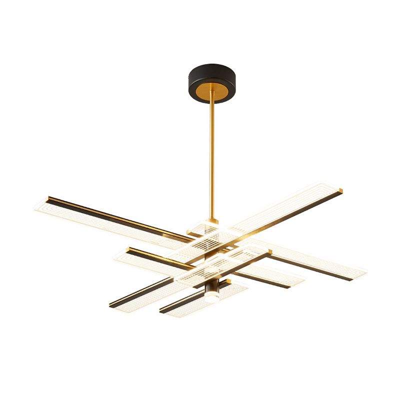 Rectangular Panel Hanging Light Fixture Modern Acrylic Black LED Chandelier for Living Room