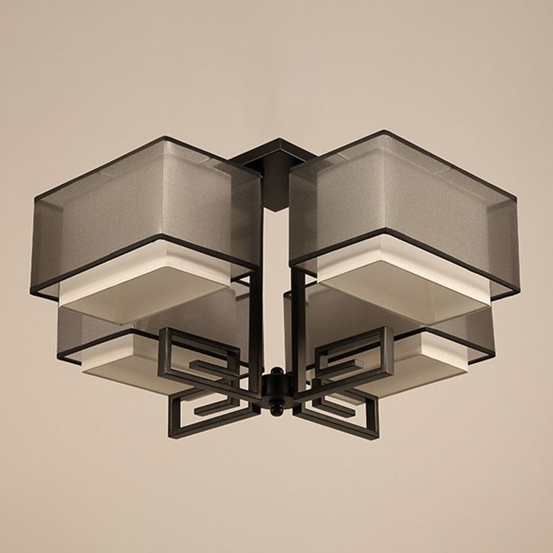 4-Light Square Semi Flush Mount in Traditional Simplicity Fabrics Ceiling Light for Living Room