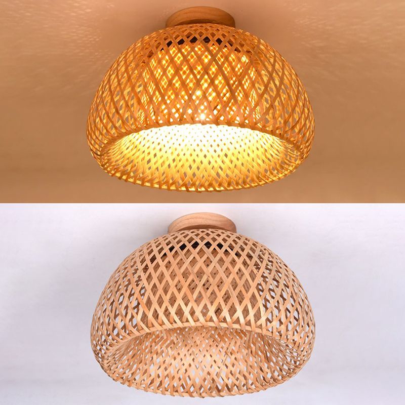 Kuppel-Halbeinbauleuchte, 1 Licht, Rattan, moderne, bündige Deckenleuchte für den Flur