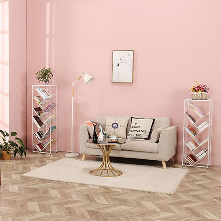 Contemporary Metal Bookcase White Open Bookshelf for Living Room