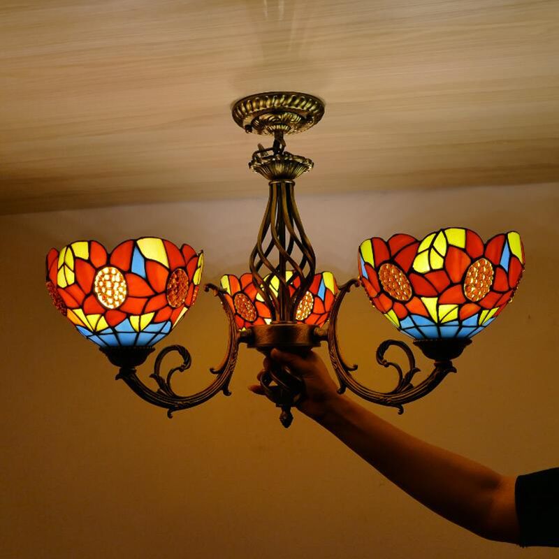 Tiffany Creative Sputnik Light Light Light Ironing Lampada con tonalità di vetro colorato