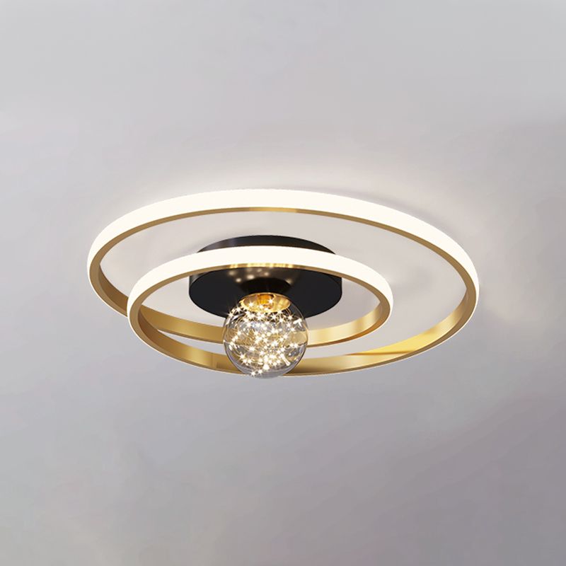 Apparecchio di illuminazione a soffitto con montaggio a incasso a 2 luci con paralume rotondo in stile moderno in oro