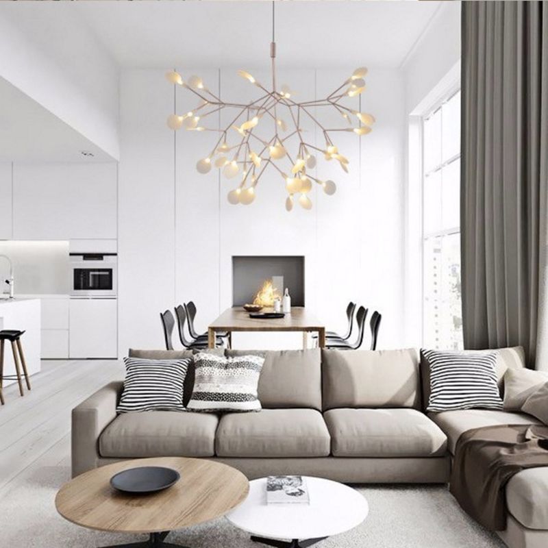 Rose Gold Branches Hanging Lamp Designer Style Metal Chandelier for Living Room