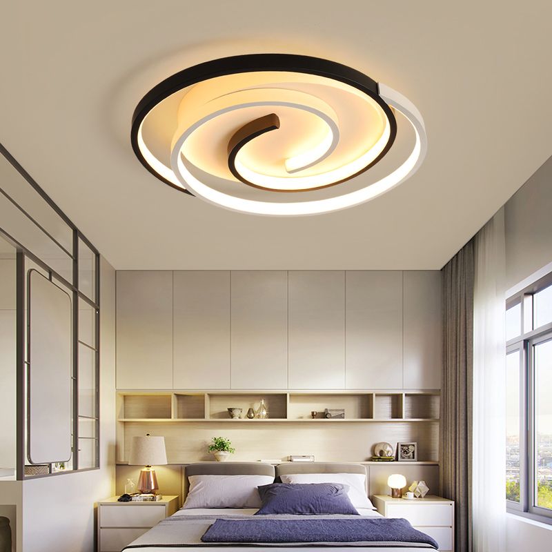 Black and White Swirl Ceiling Light Simple Metal LED Flush Mount Lighting Fixture for Bedroom
