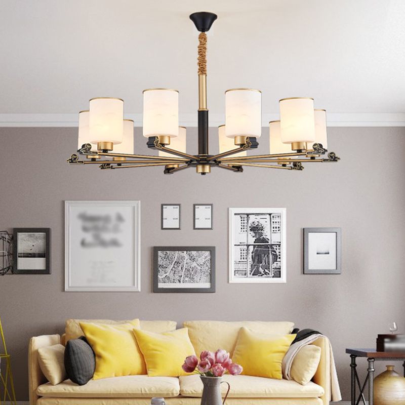 Contemporary Indoor Hanging Light Metal Cylindrical Chandelier with Glass Shade