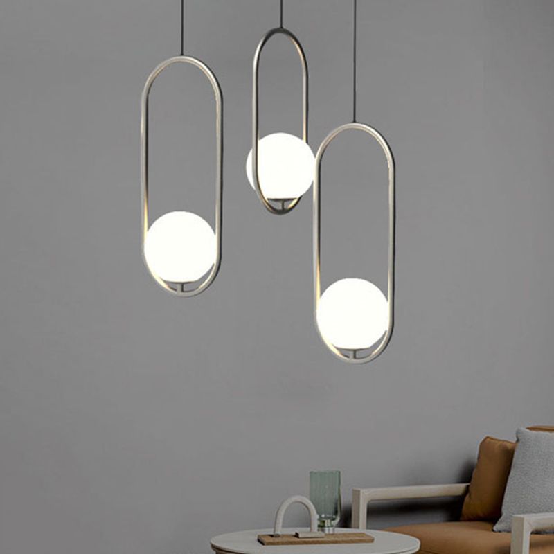 Chrome langwerpige suspensie hanger minimalisme 1-licht ijzerhanglicht met orb witte glazen schaduw