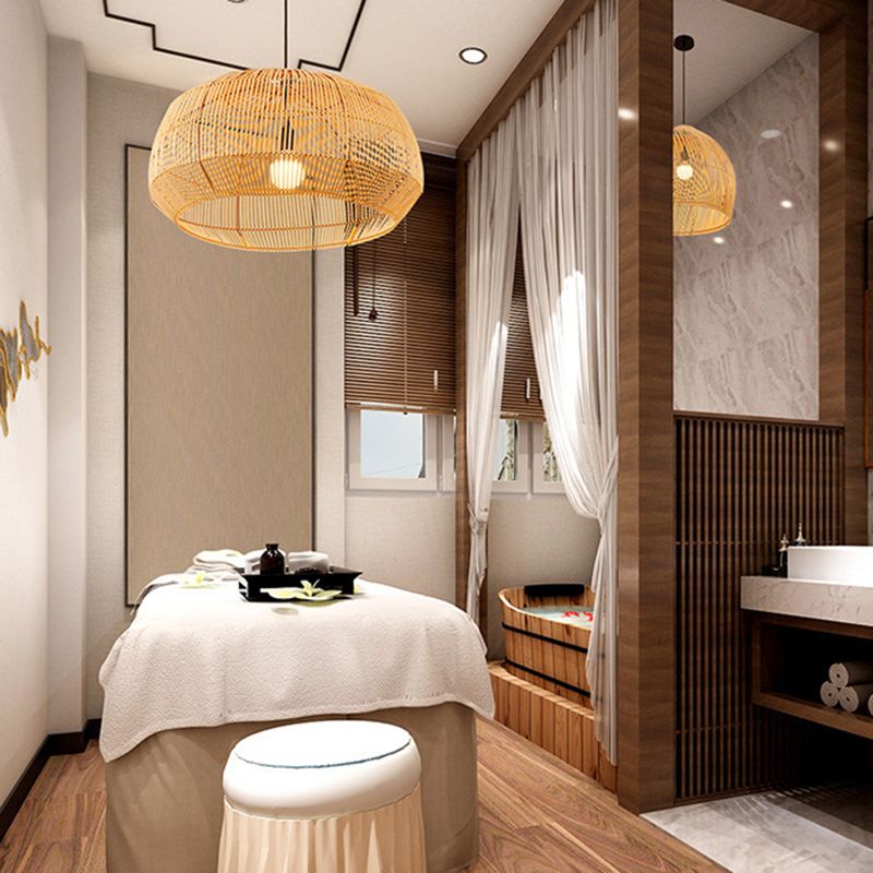 1 Light Hanging Lights Modern Style Bamboo Hanging Lighting for Living Room