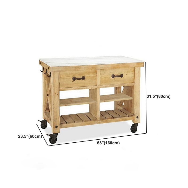 Modern Style Rolling Kitchen Cart Wood Rectangular Kitchen Island Cart with Towel Rack