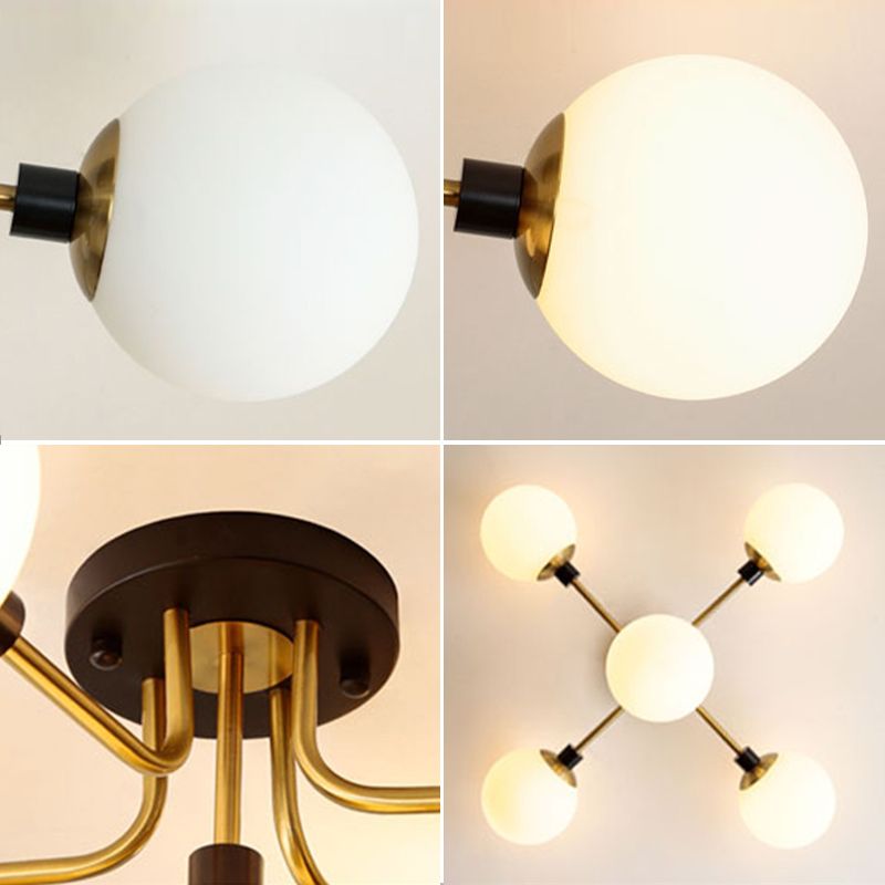 Luz de techo de semi-ras de oro con estilos de simpleza de sombra de vidrio de globo para sala de estar