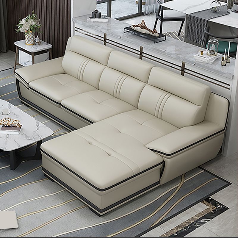 Tufted Pillow Top Arm Sectional Modernism Beige Genuine Leather Sofa&chaise