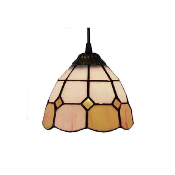 1 Bulb Ceiling Pendant Light Tiffany-Style Flower Handcrafted Stained Glass Suspension Lighting in Yellow/Light Blue/Dark Blue