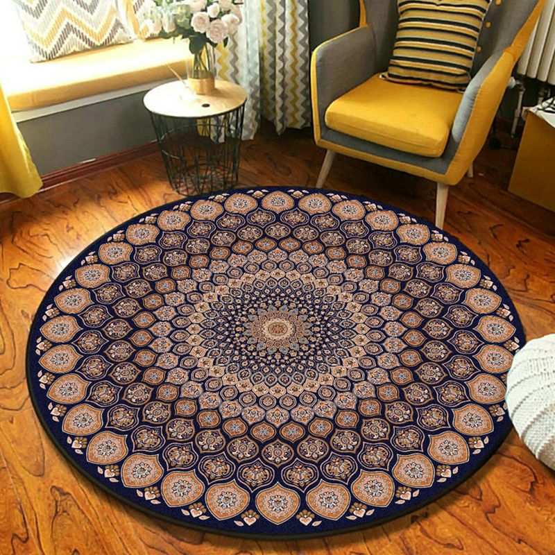 Ethnic Moroccan Rug Multi-Color Mandala Rug Non-Slip Backing Stain Resistant Carpet for Guest Room