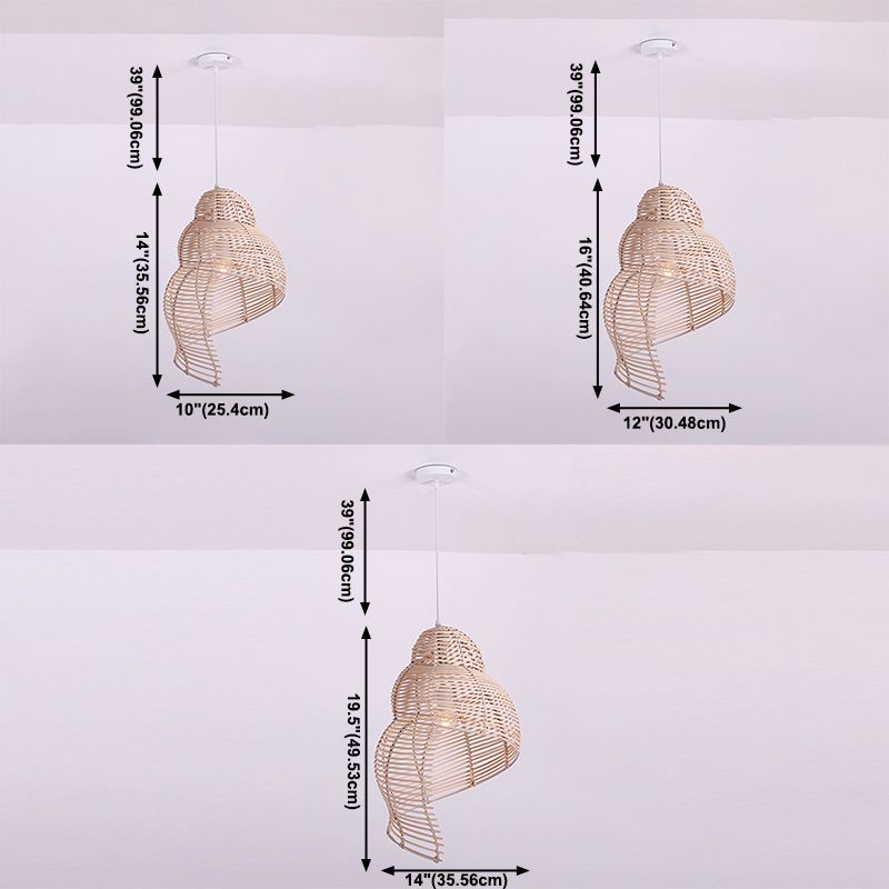 Shell Shaped Hallway Pendant Lamp Rattan 1-Light Asian Hanging Light Fixture
