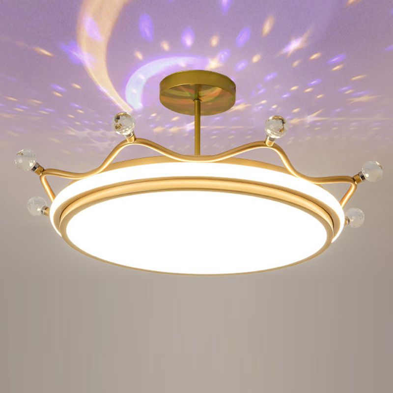 Crown Semi-Flush Ceiling Light with RGB Sky Projection Design Cartoon Flush Mount Light Fixture