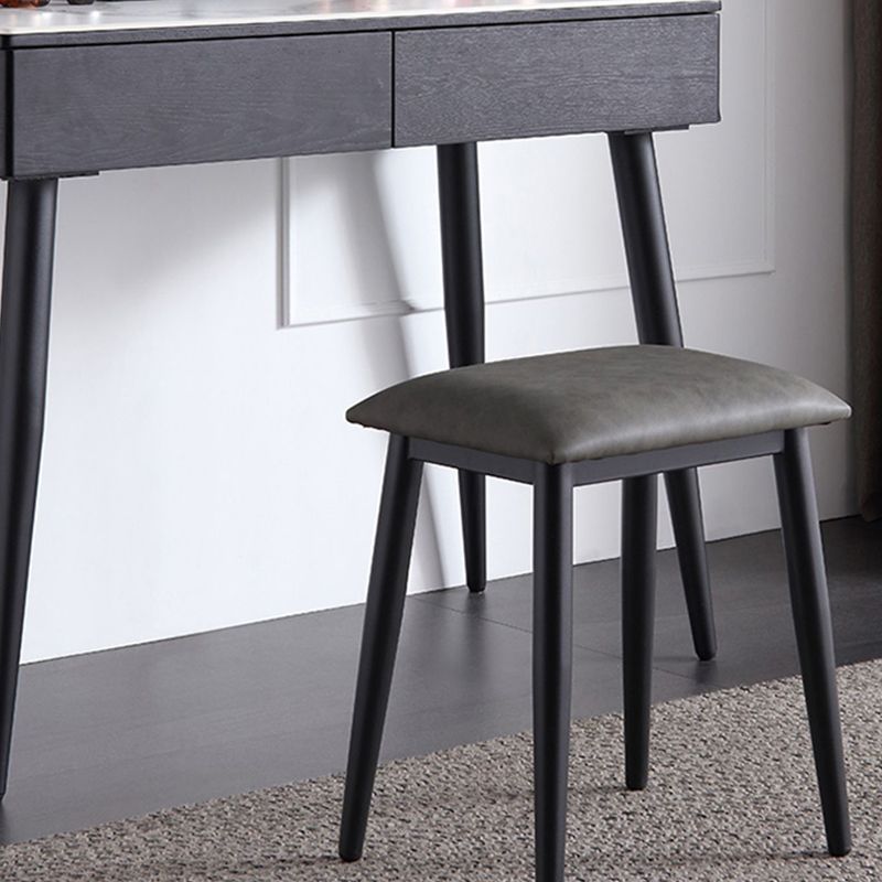 Contemporary Stone Makeup Dressing Table 33.5" H 2 Drawers Vanity Table in Black