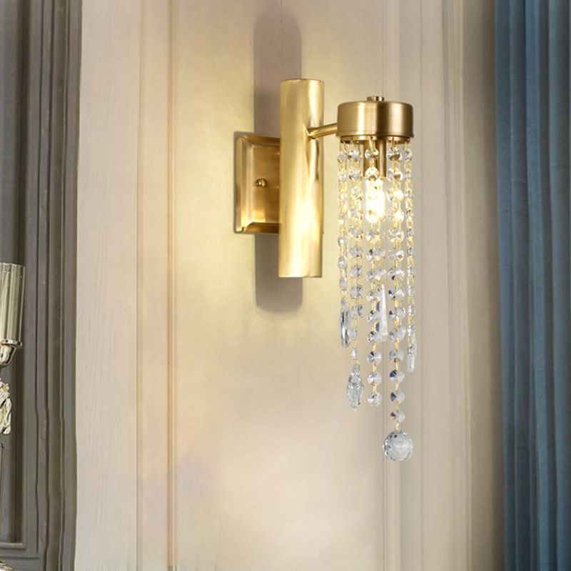 Cascade Bedroom Wall Sconce Light Vintage Crystal 1/2 Heads Gold LED Wall Lighting Fixture