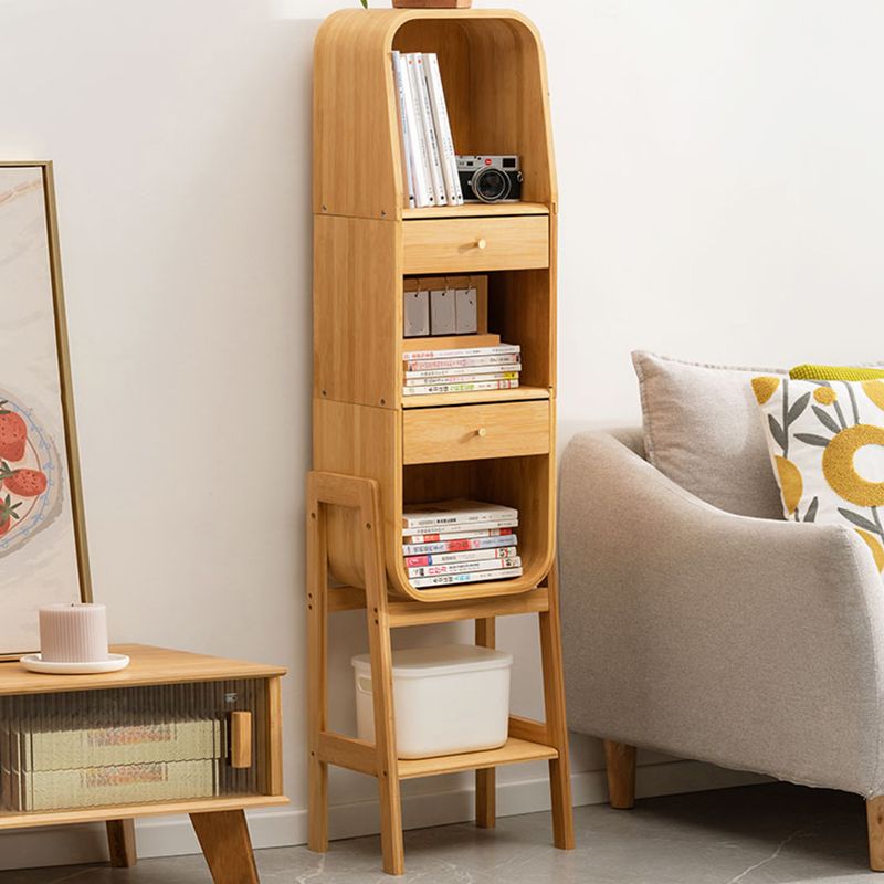 Vertical Contemporary Bamboo Bookcase Closed Back Bookshelf with Drawer