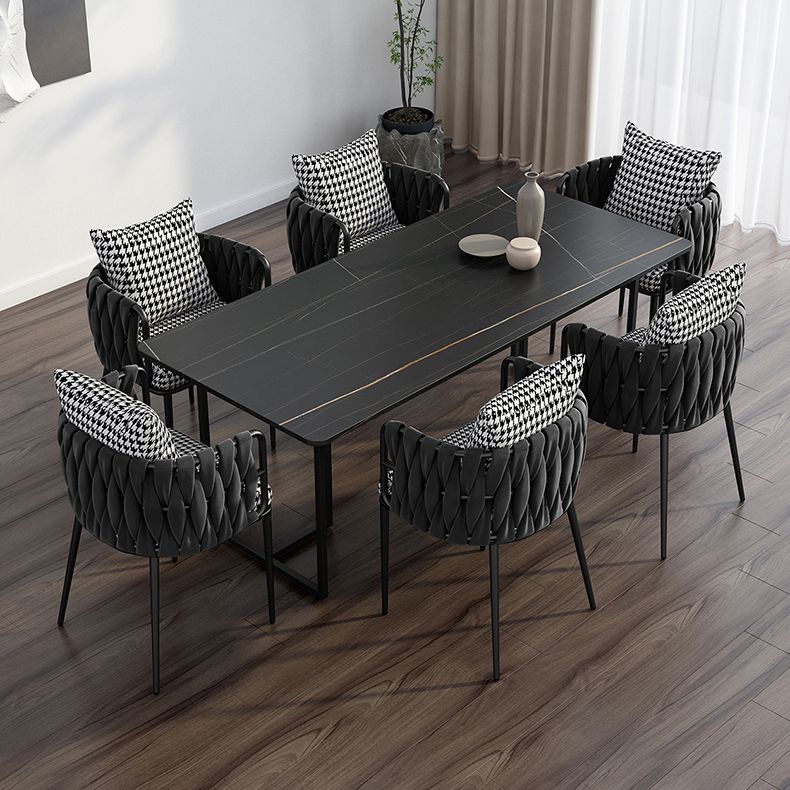 Industrial Black Table for Restaurant Rectangle Dining Table with Double Pedestal