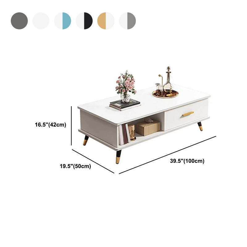 Modern Rectangular Coffee Table with Storage Wooden 4 Legs Cocktail Table