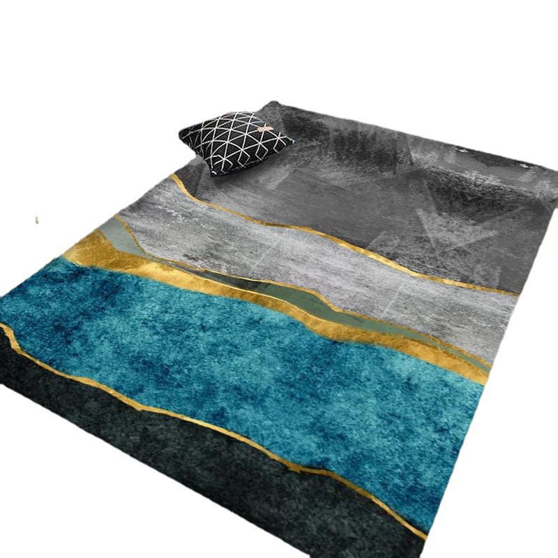 Blue Modern Rug Polyester Color Lump Indoor Rug Washable Area Rug for Living Room